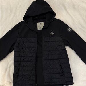 Hurley Black Quilted Hooded Jacket